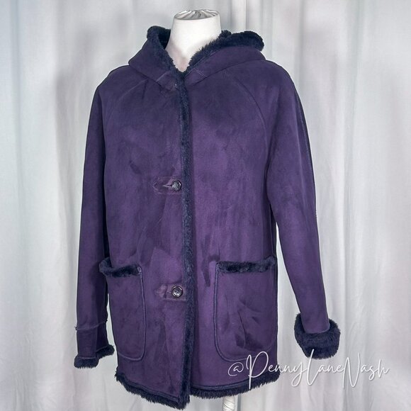 Larry Levine Sport Jackets & Blazers - Larry Levine Sport Suede Faux Lined Hooded Pea Coat Purple